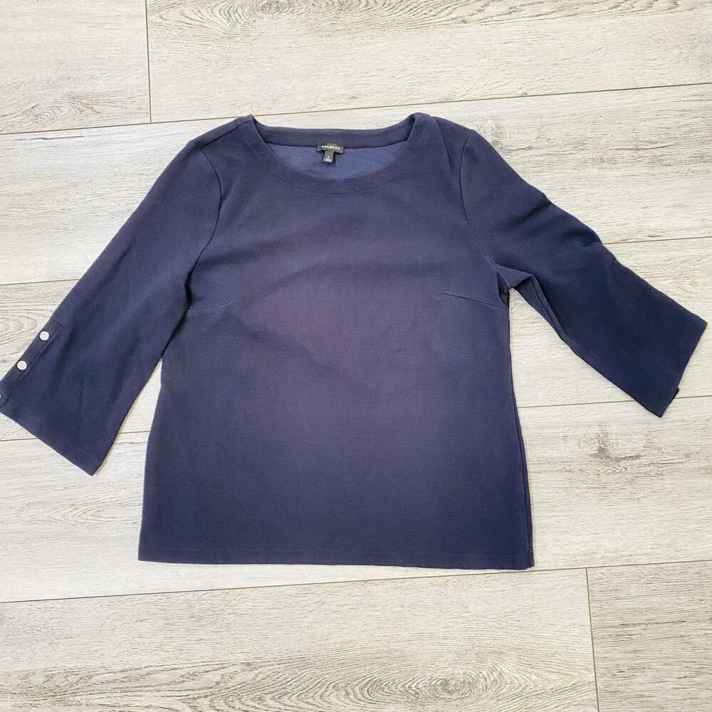 Talbots Textured Cotton Tunic Top Womens Size Large Navy Nautical Old Money